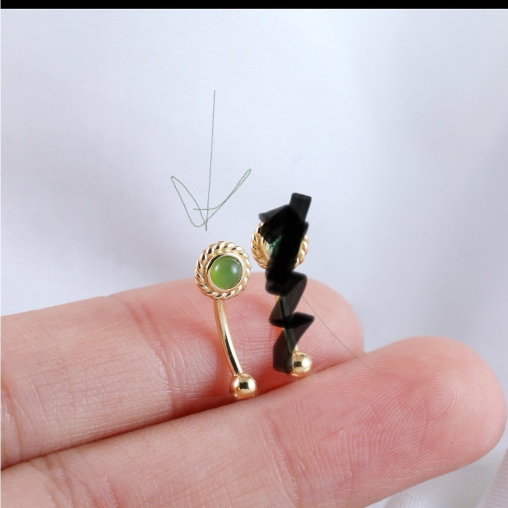 14K Gold Jade Rook Piercing Jewelry.